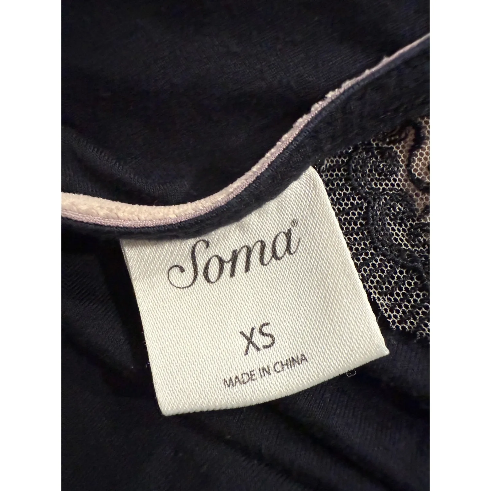 Soma Long Sleeve Top Black Lace Trim V Neck Blouse Womens XS - Image 4