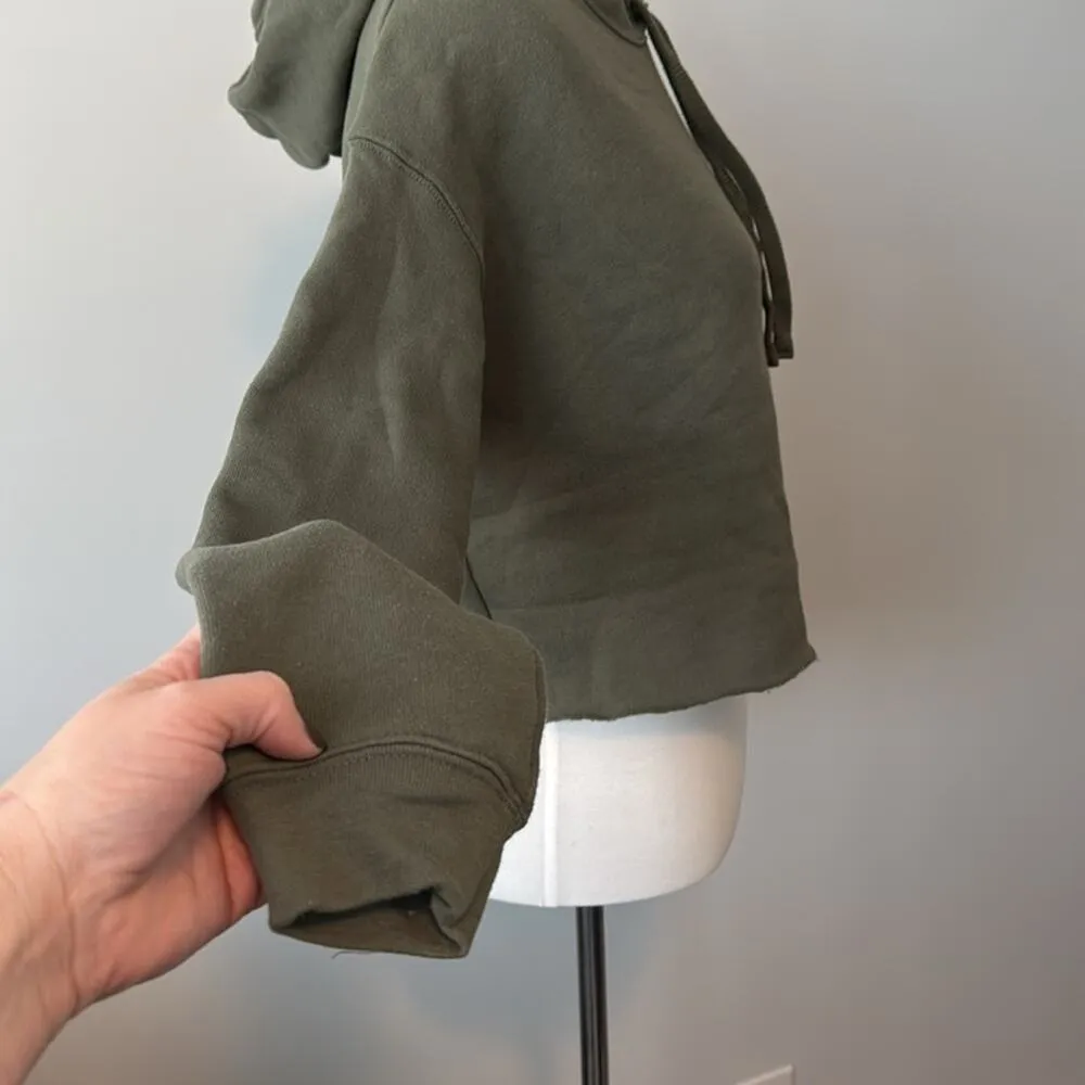 Tri Sirena Army Green Graphic Logo Cropped Hooded Sweatshirt Women's Medium - Image 3