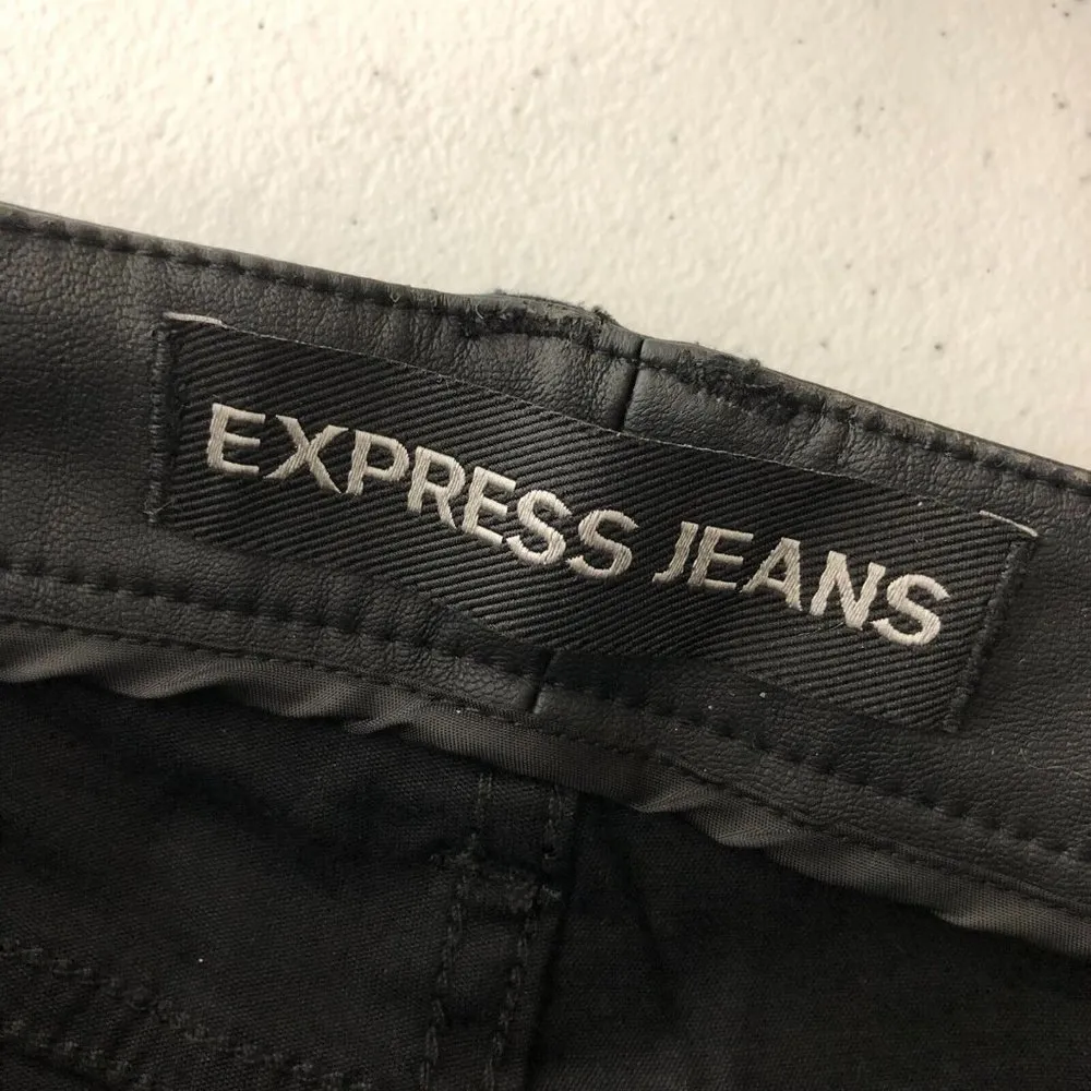 Express Womens Jeans Legging Stella Low Rise Faux Leather Patches Black 2 - Image 4