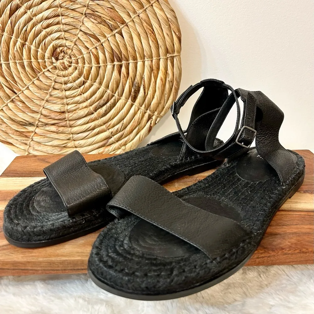 Mike Tumbled Leather Espadrille Sandals in Black Size 11 - Image 2