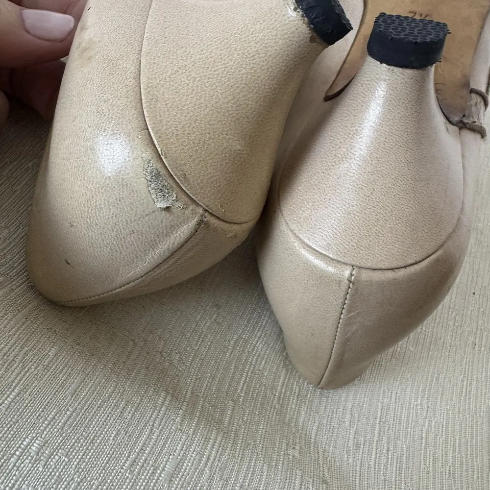 Bally Vintage Pumps Cream Leather Womens Shoes Size 7.5N Italy Snakeskin Blush - Image 7