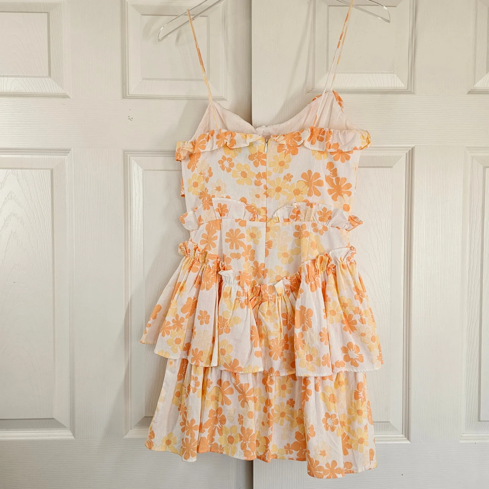 Sabo Skirt Selma Cami Ruffle Tiered Dress Size S White Orange Yellow Floral - Image 8