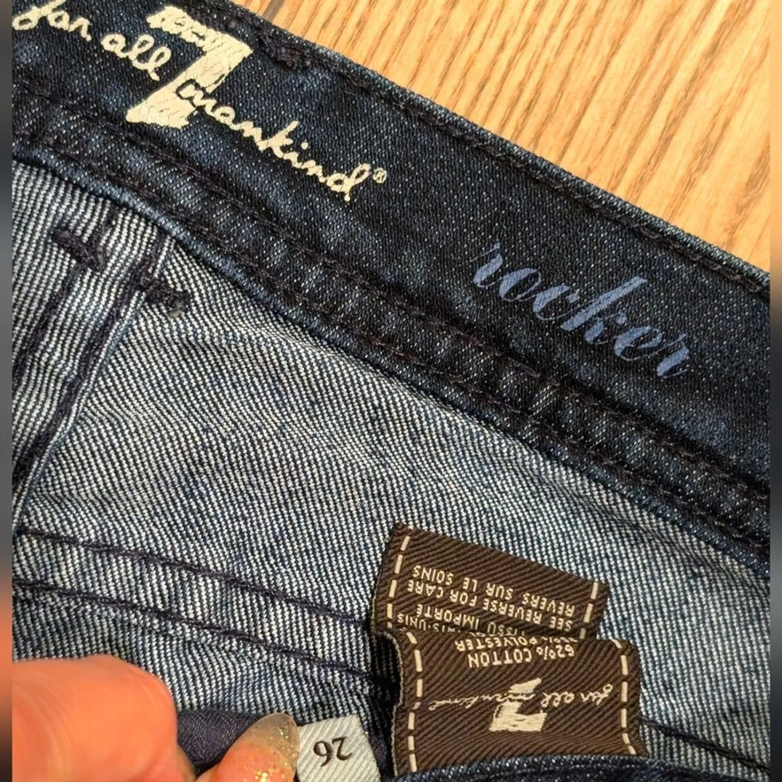 7 For All Mankind 26 Rocker Slim Boot Leg Bootcut‎ Jeans Dark Faded Wash Sretch - Image 4