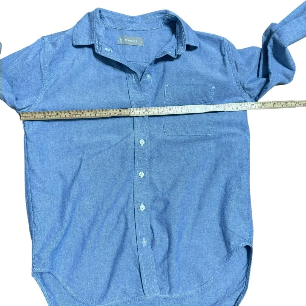 Everlane 100% Cotton Button Down Shirt Classic Chambray Blue Sz 00 Soft Girl Era - Image 6