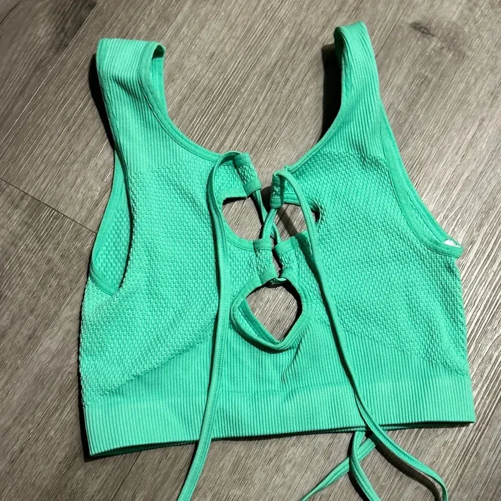 Urban Outfitters Out From Under Marina Seamless Pique Lace Front Bra Top Mint - Image 2