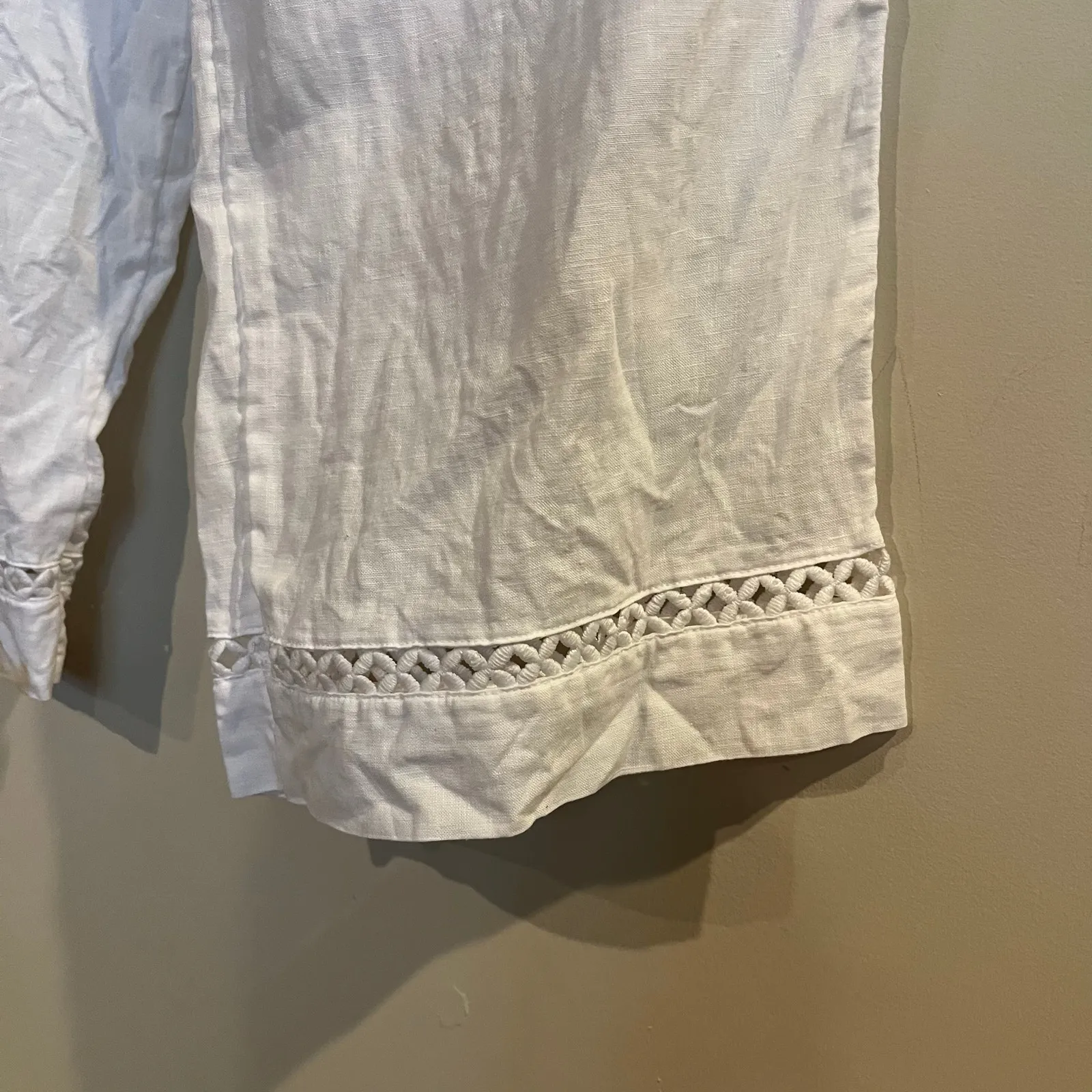 Joie Wide Leg Pants 100% Linen Flax White Beachy Embroidered Details Womens XL - Image 5