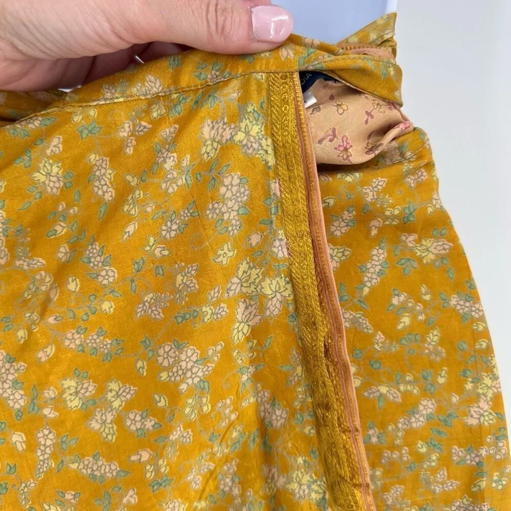 Mexicali Blues Floral Mixed Print Silk Blend Wrap MIDI Skirt Cottagecore Boho OS - Image 6