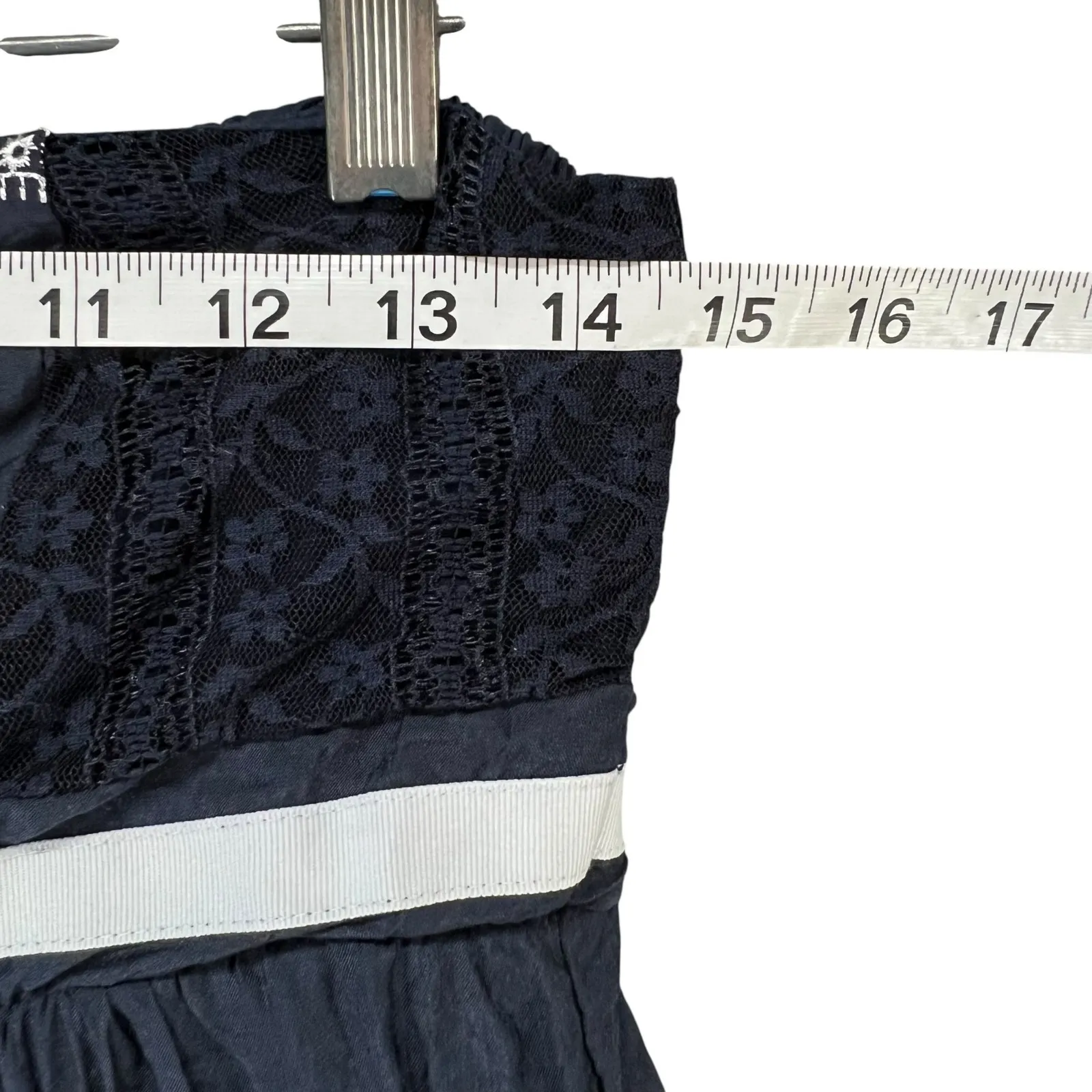 Agaci Mini Dress L Blue Strapless Lace Mesh Embroidered Smocked Y2K Boho Chic - Image 9