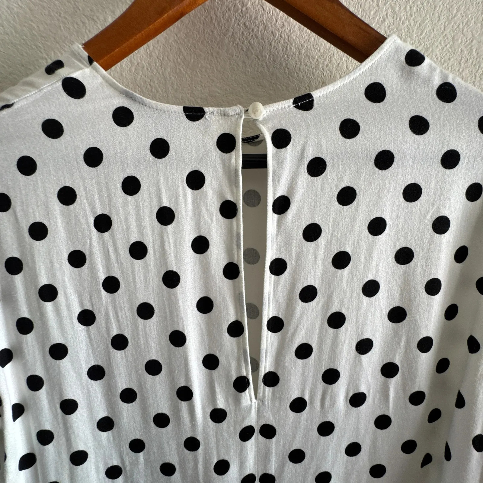 Something Navy Polka Dot Ivory Black Long Sleeve Button Cuff Top Blouse - Image 7