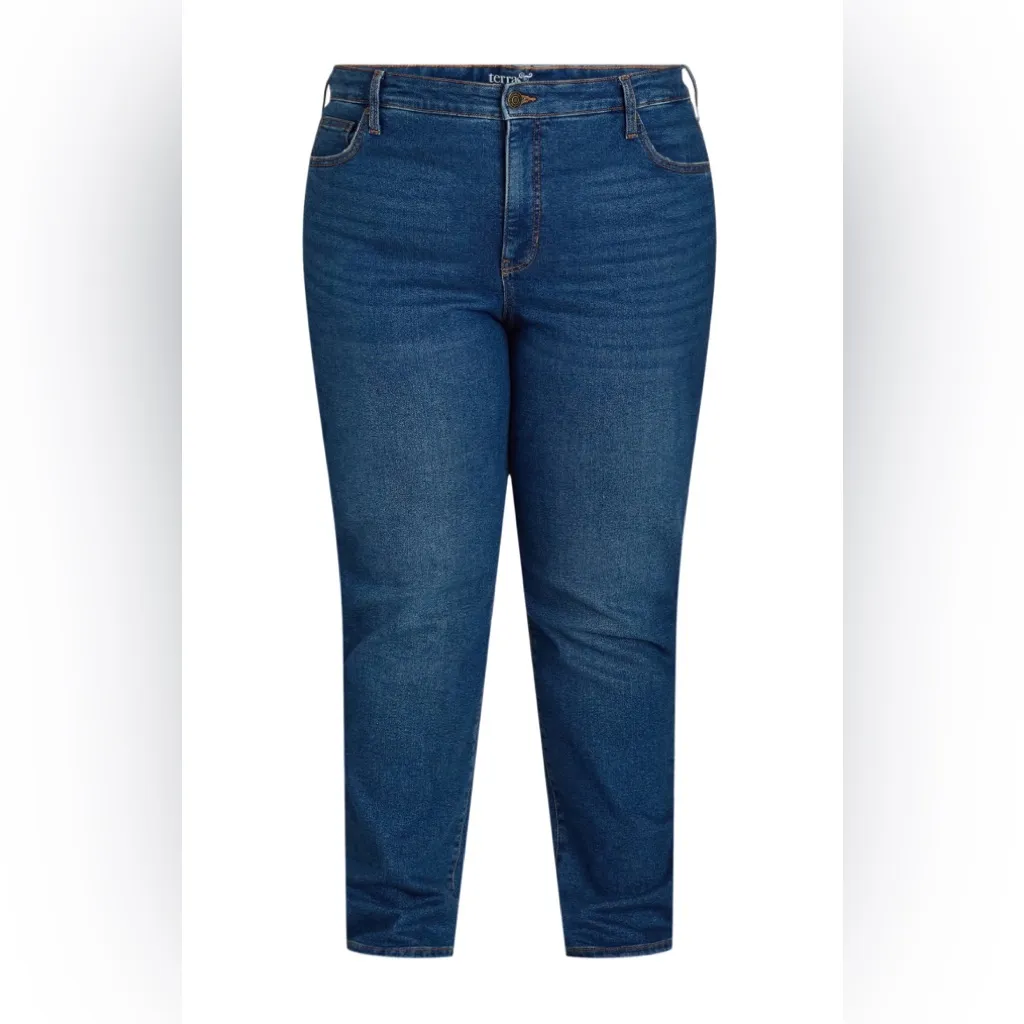 TERRA & SKY Womens Jeans Size 24W Petite High Rise Straight Leg Med Wash New - Image 3