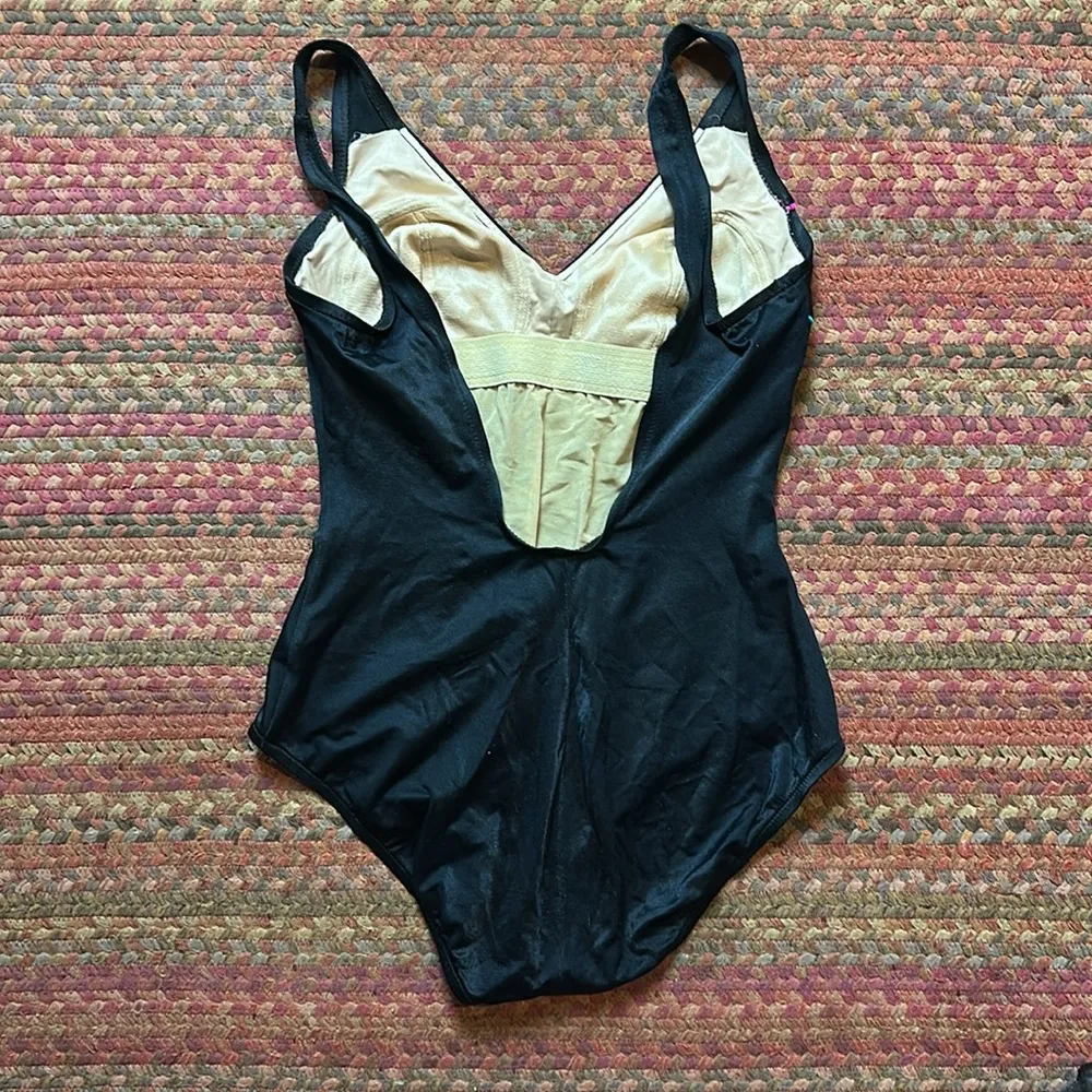 VTG BLACK MULTI COLOR STRIPE V NECK ONE PIECE BIKINI Size M - Image 6