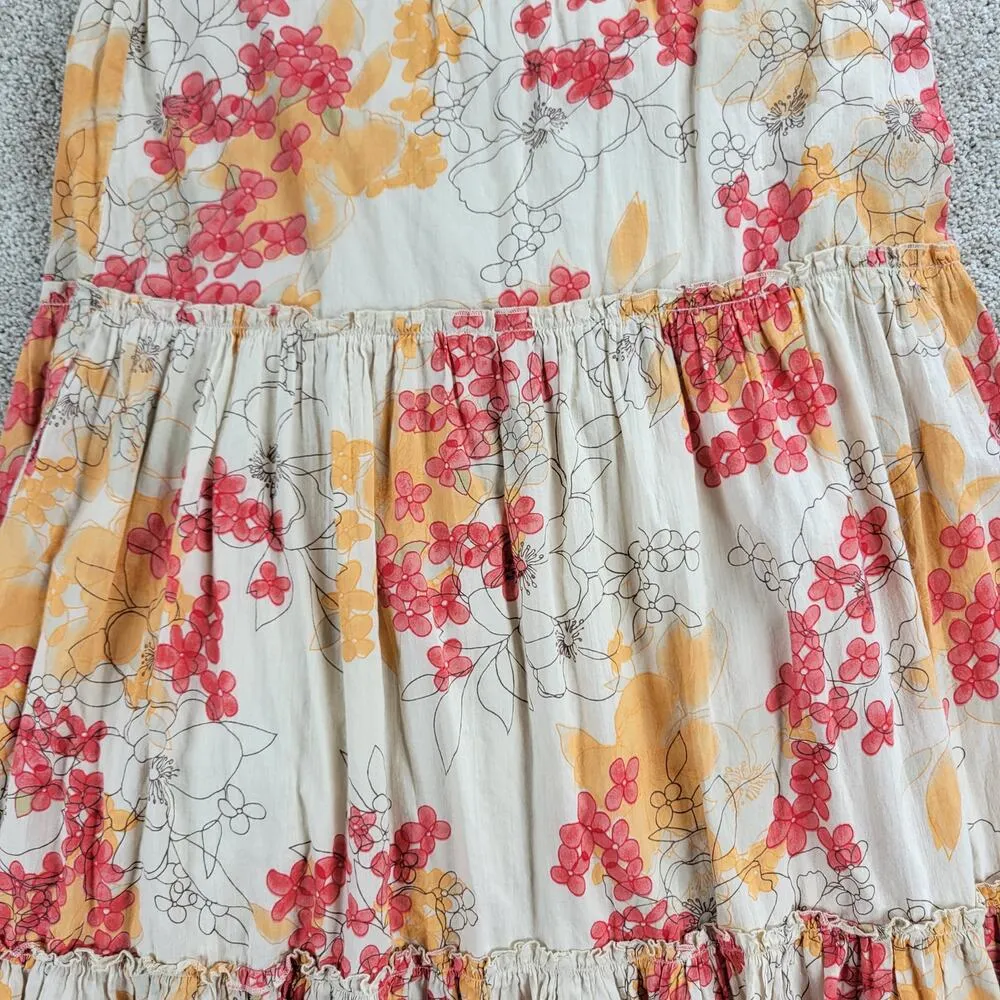 Vintage Classic Elements Skirt 10 Cream Pink Cotton Floral Tiered A-Line Flowy - Image 5