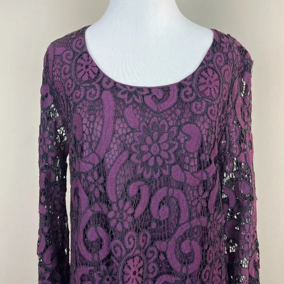 Sunday in Brooklyn Mini Dress S Purple Lace Lined‎ Joy Long Sheer Sleeve Shift - Image 3