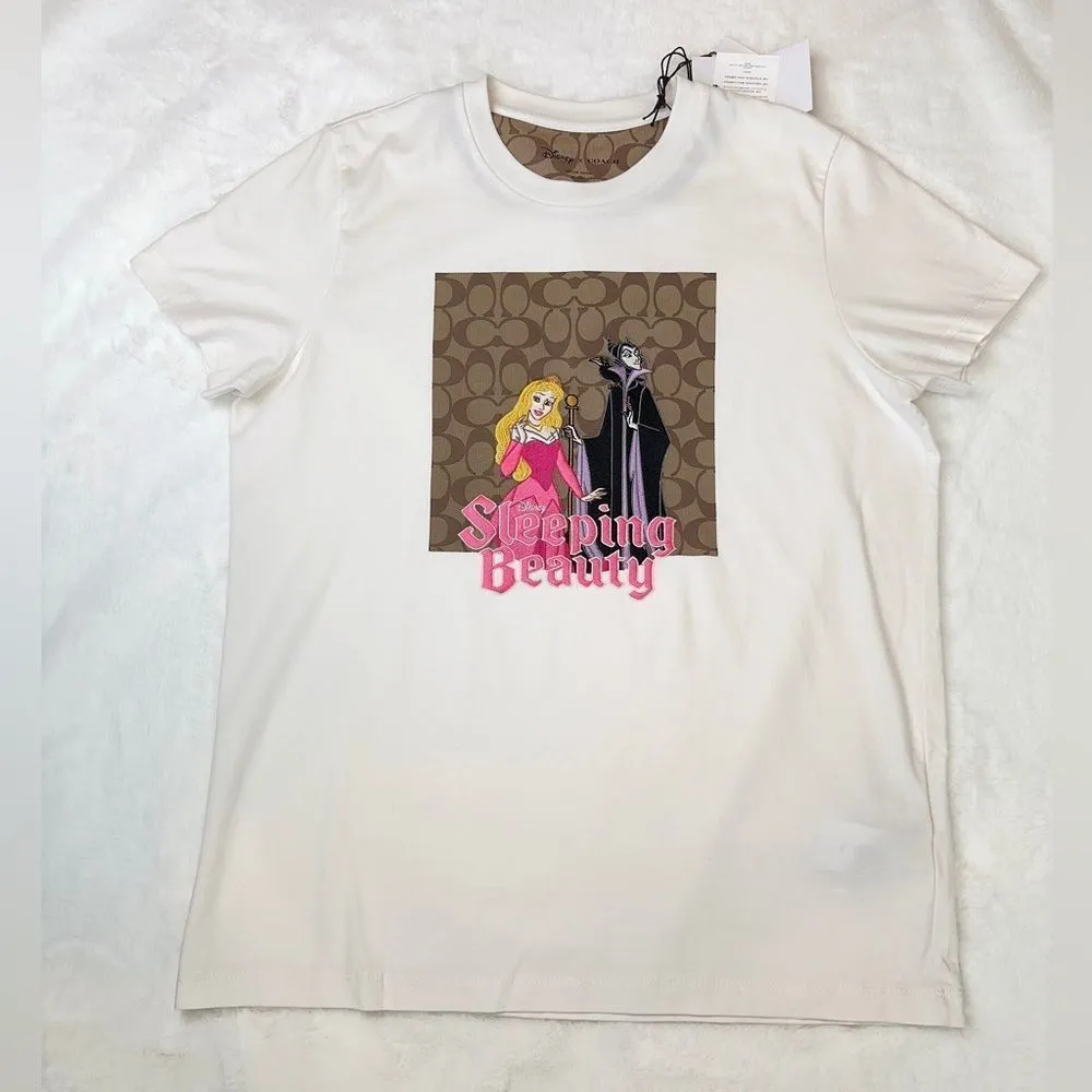 NWT Disney X Coach Signature Sleeping Beauty T Shirt off white size M - Image 4