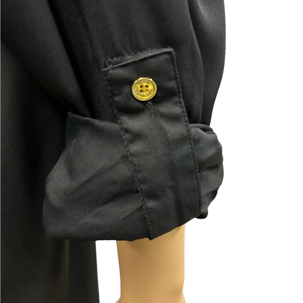 Michael Michael Kors Black Zipper V neck Long Roll Tab Sleeve Blouse Womens 10 - Image 6