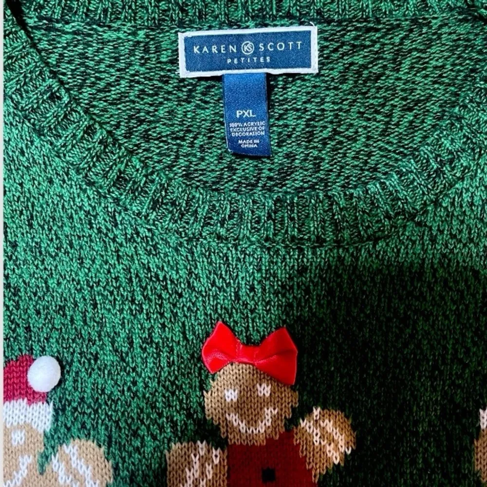 Christmas Sweater Petite XL Gingerbread Cookie Graphic Sweater Karen Scott - Image 4