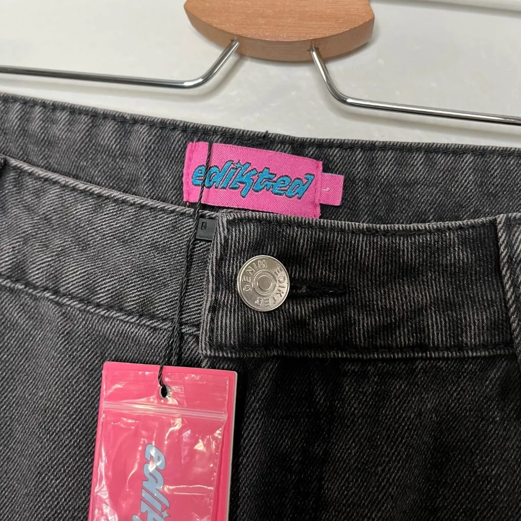 Edikted Black Bow Pocket Relaxed Cotton Denim Jeans size Large kawaii kpop - Image 7