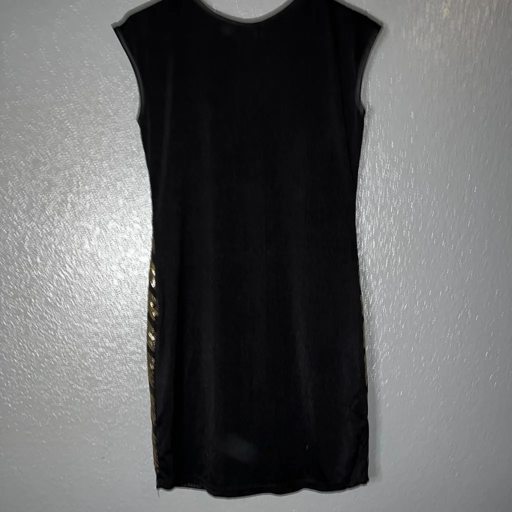 Neslay Design Black Gold Sequin Party Dress Small Glam Bodycon Sparkle - Image 3