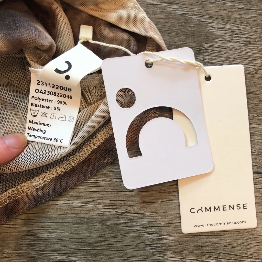 Commense Semi Sheer Tulle Mesh Top Off Shoulder Long Sleeve Crop Top Small Khaki Tan - Image 6