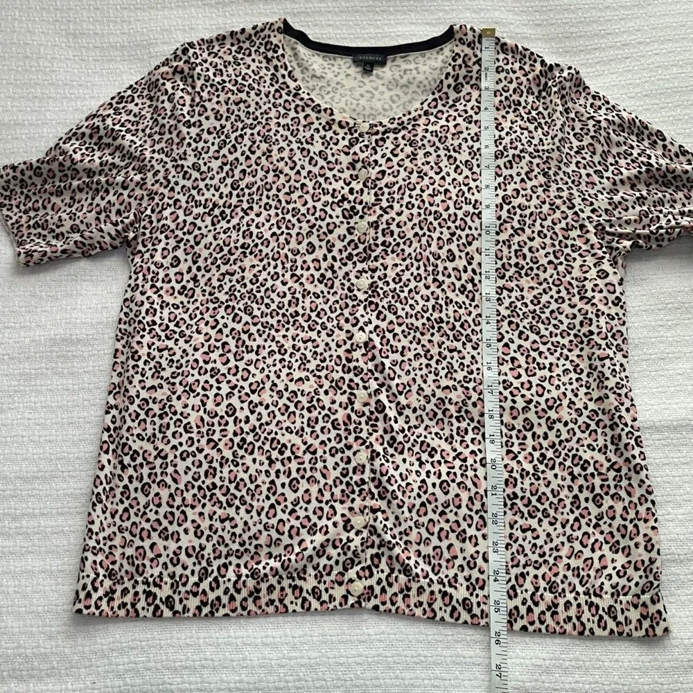 XL Talbots Pink and Black Cheetah Print Short-Sleeve Cardigan - Image 6