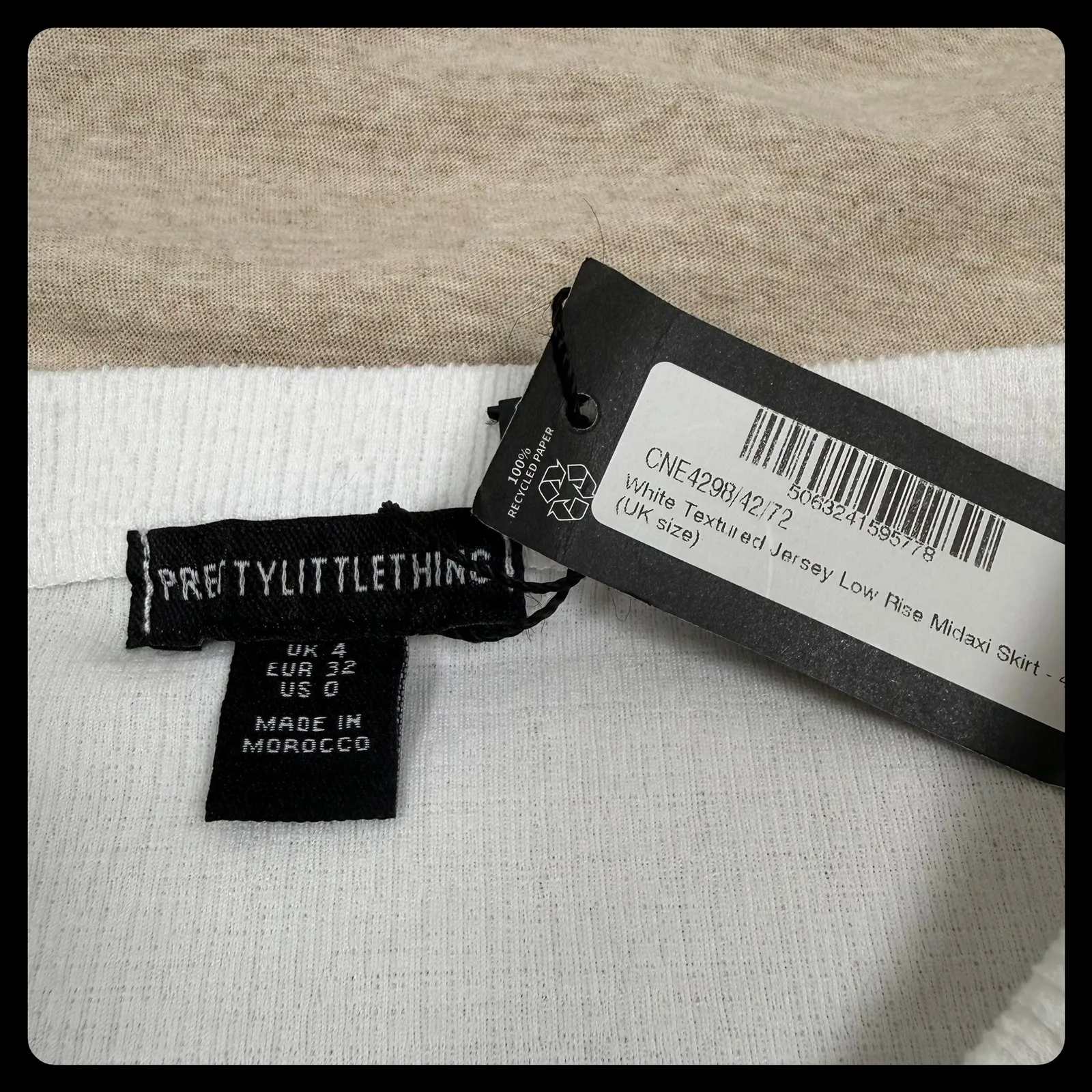 PrettyLittleThing White Textured Jersey Low Rise Midi Skirt Boho Ethereal Earthy - Image 2