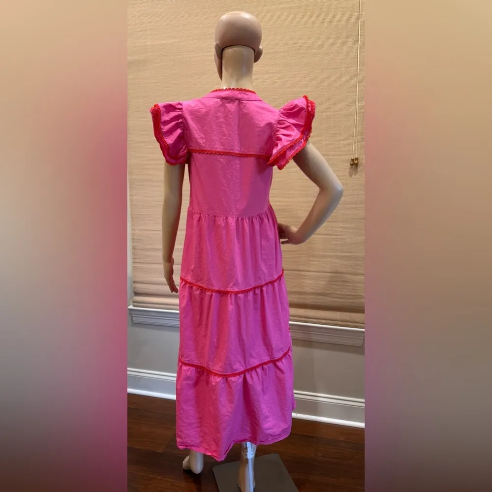 Mud Pie Pink Ruffled Tiered Midi Dress - Image 4