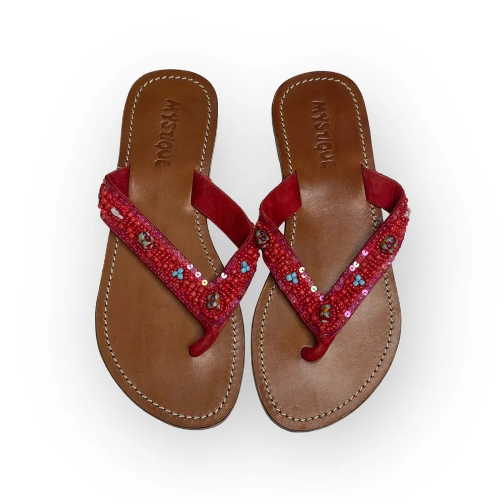 new Mystique ✿ Blown Glass Bead Sequin Thong Sandals ✿ Red 7M ✿ Handmade in Bali - Image 9