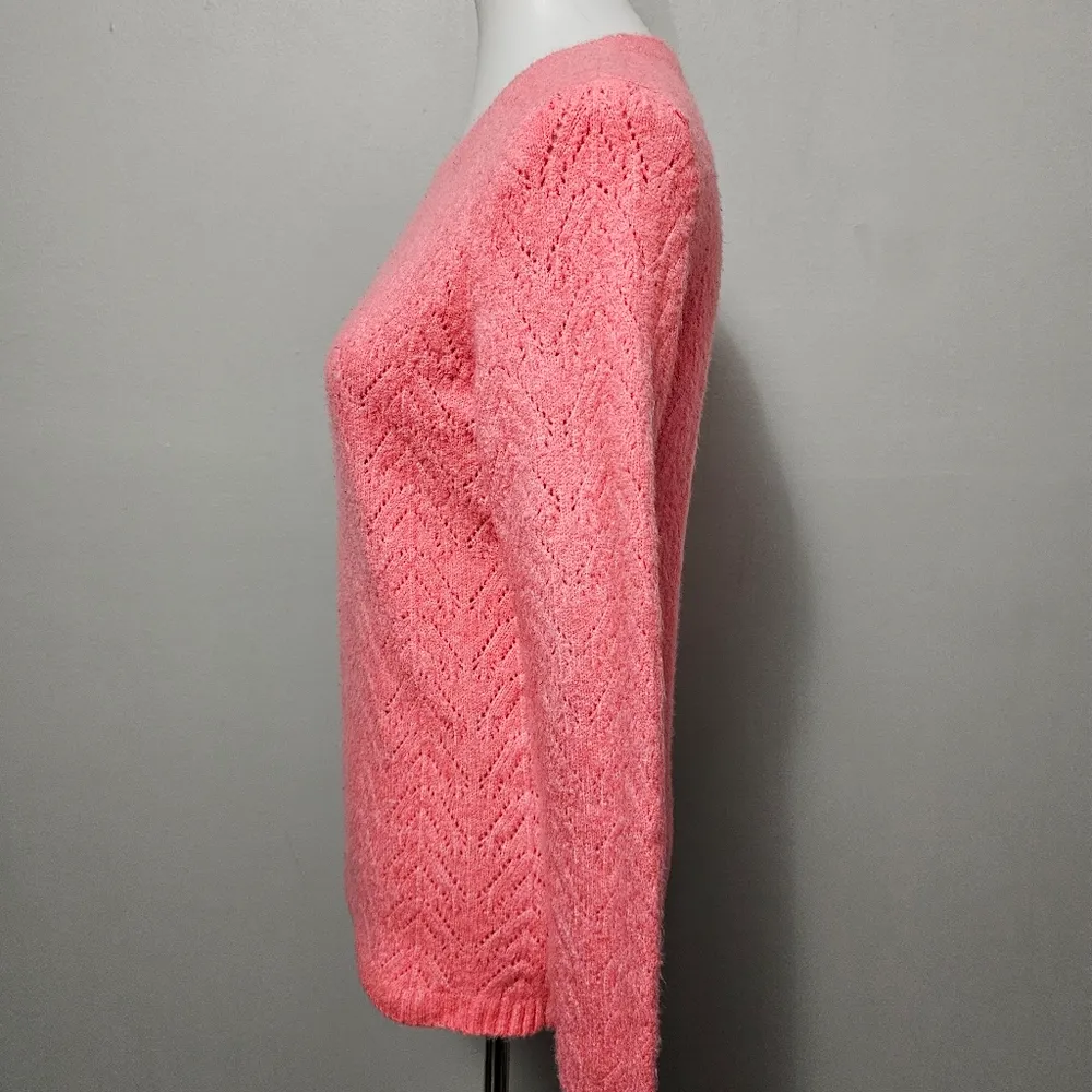 Talbots Coral Pink Pointelle Knit Crewneck Sweater Size Medium - Image 3