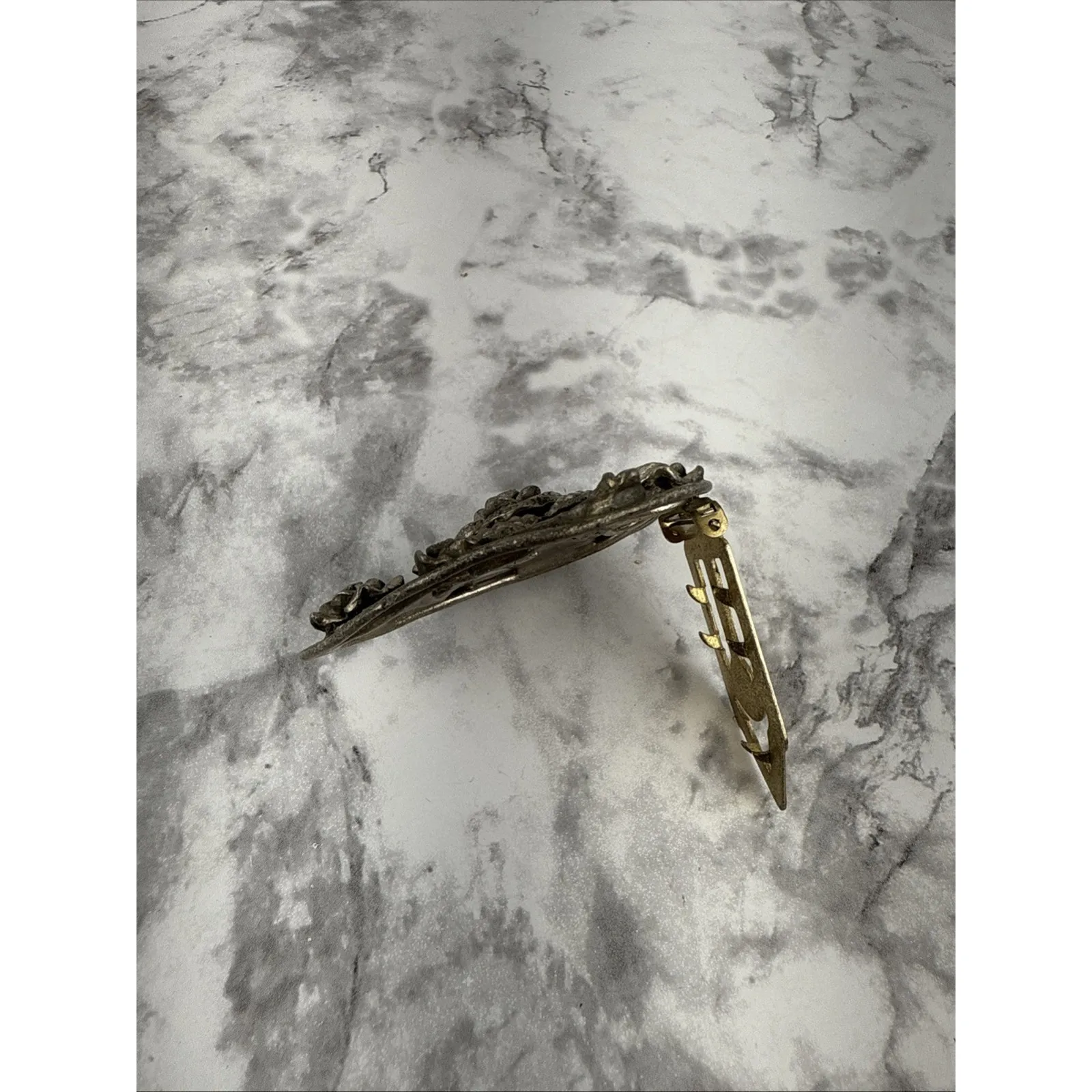 Antique Art Deco Dress Fur Scarf Clip Rose Floral Art Nouveau Vintage Jewelry Silver - Image 8