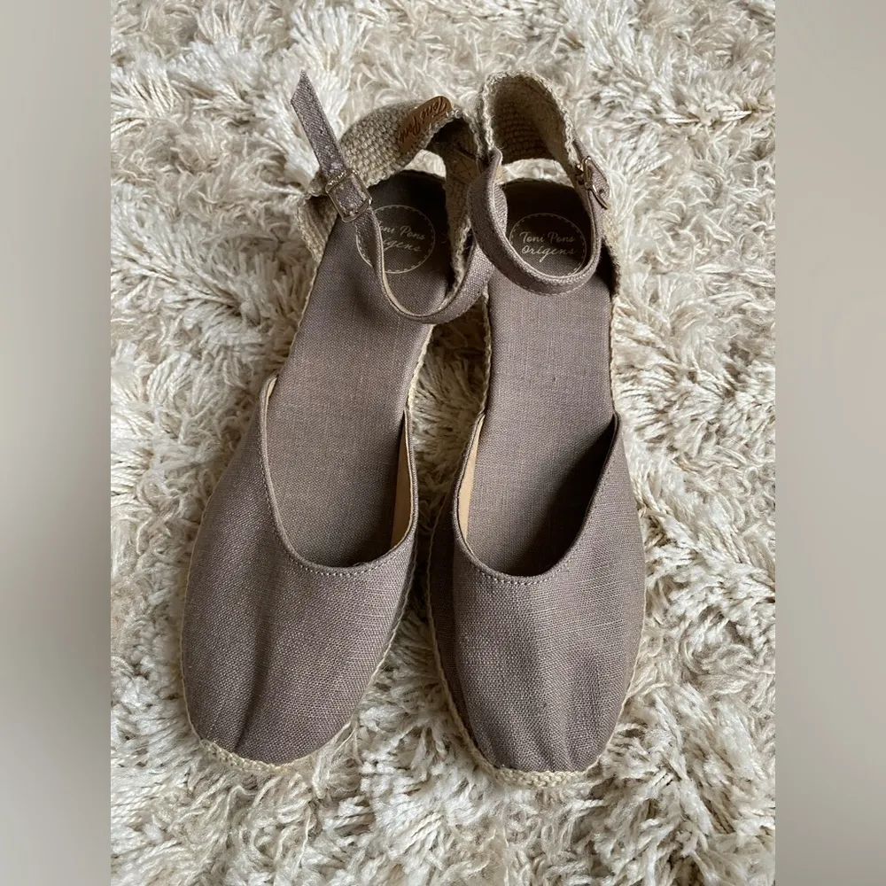 Tom Pons Espadrille Wedges Natural Fibers Taupe Clasp Prong Spring Summer Party Size 10 - Image 5