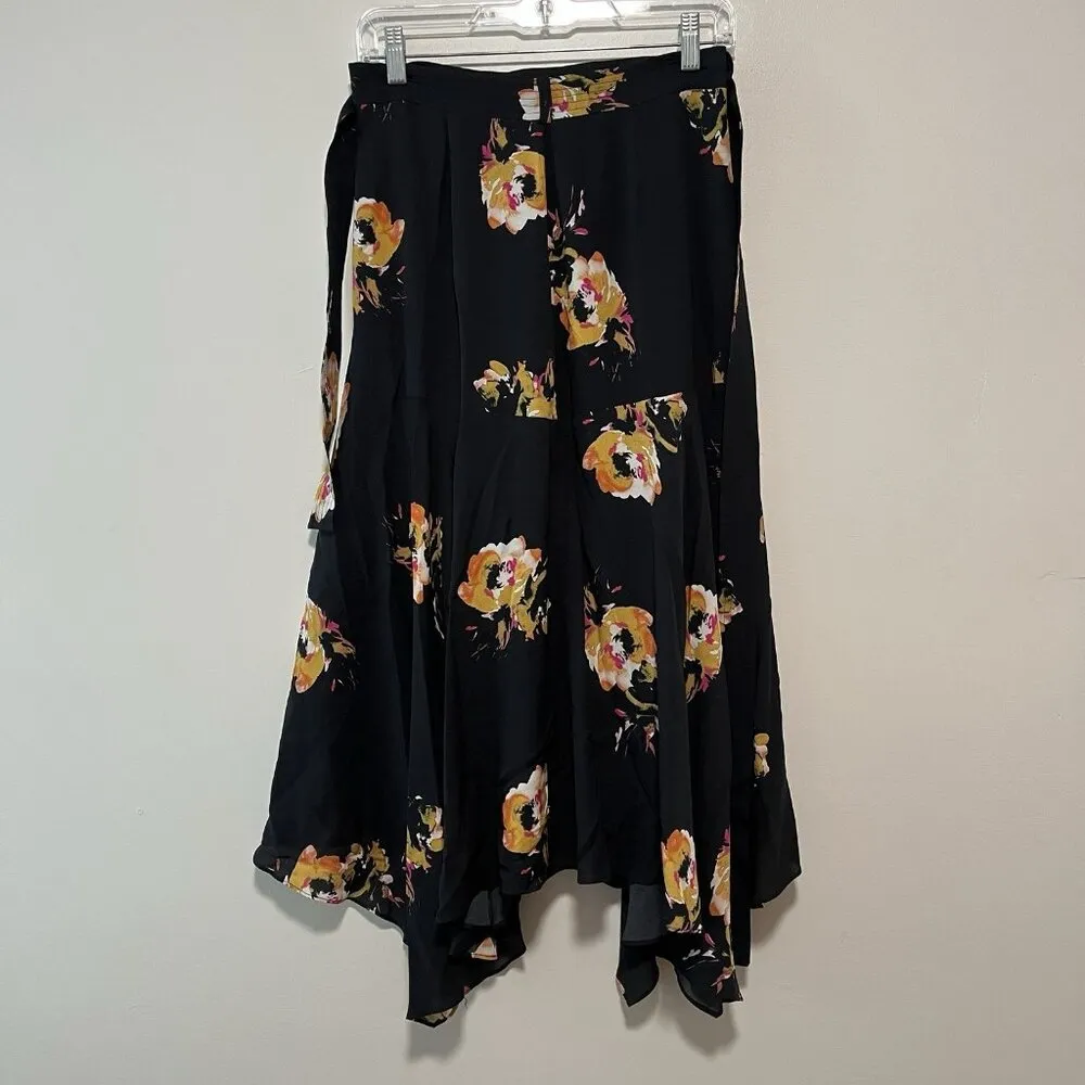 A.L.C. Borden‎ Black Floral Wrap Silk Midi Skirt Size 4 - Image 7