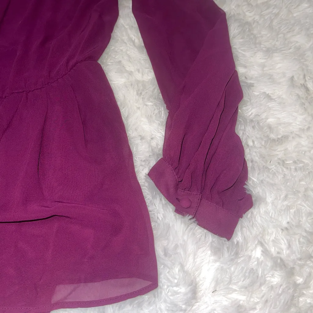 Bisou Bisou purple black sequin long sleeve sheer blouse top shirt woman’s Large - Image 4