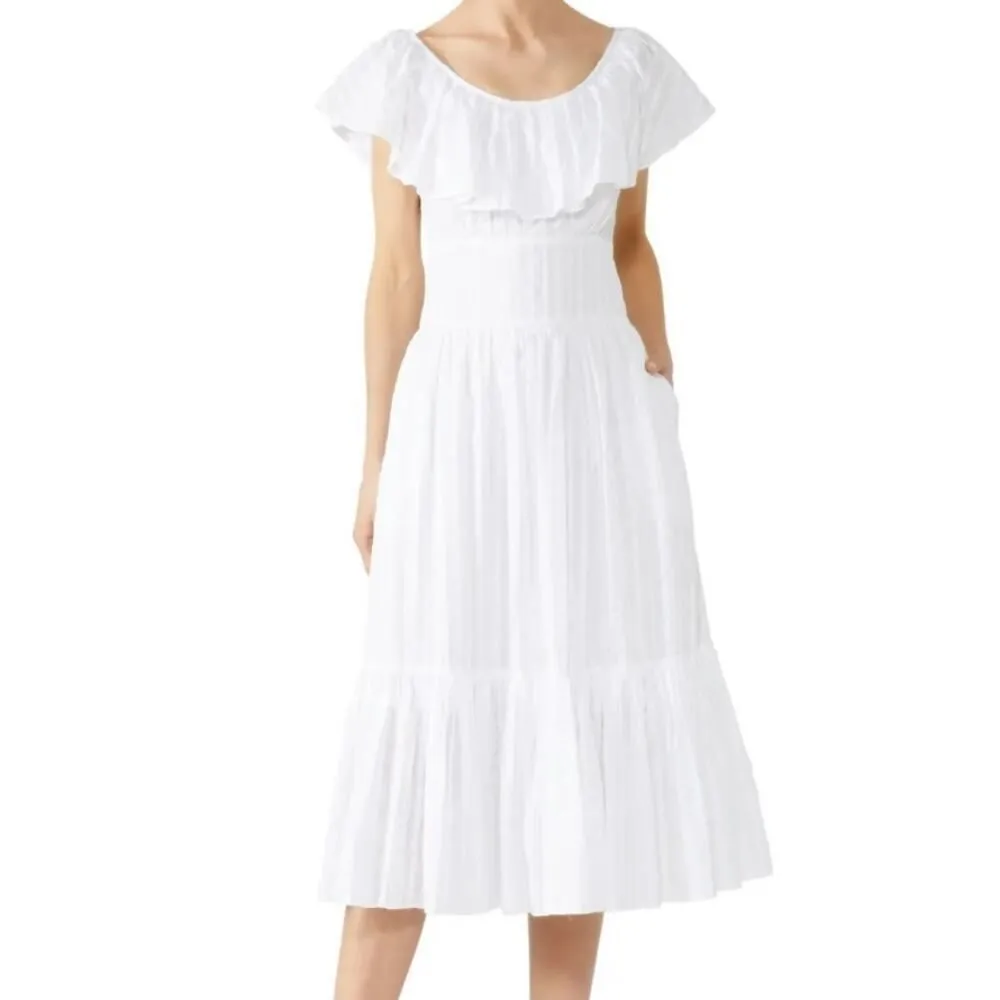 Tory Burch White Striped Seersucker Tiered Dress Sz. 4 - Image 3