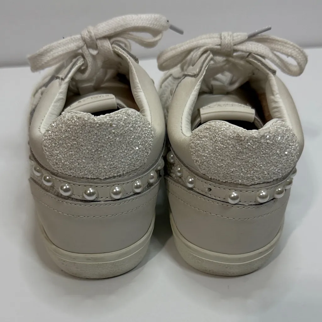 Vintage Cream and Silver Star Sneakers White Size 9 - Image 4