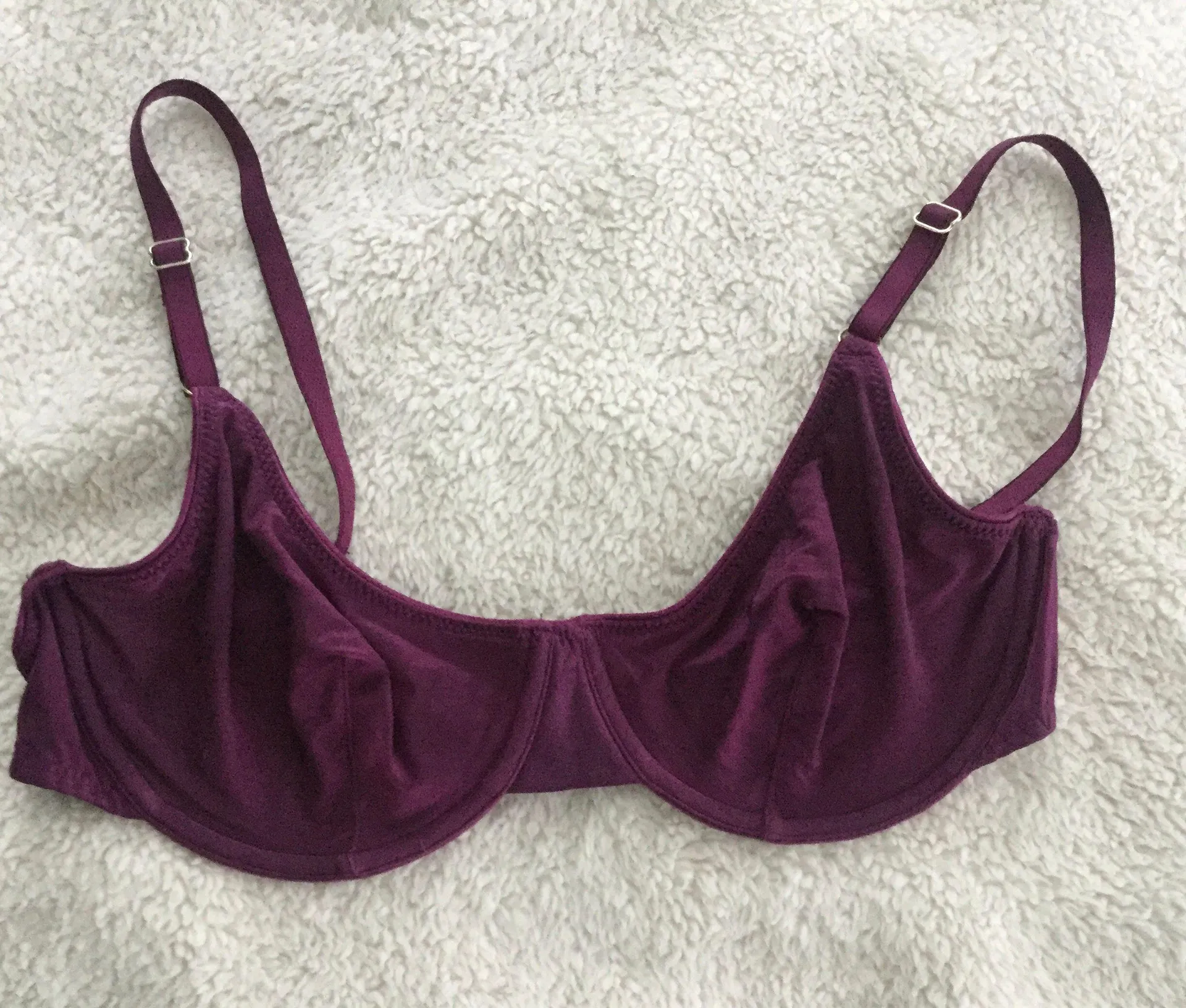 Vintage 90s Iridescent Maroon/Dark Magenta Demi Bra - Sz 36B - Image 2