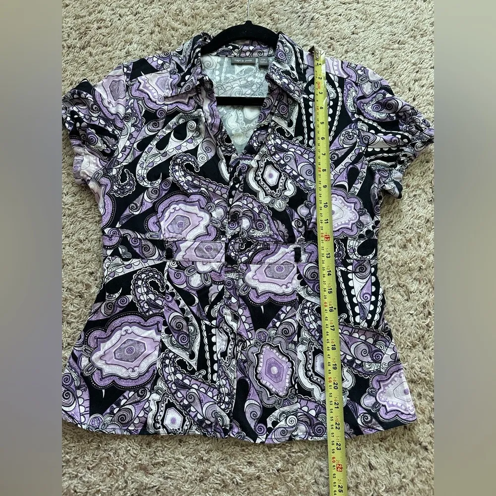 Apt. 9 Womens Sz PM Purple Black Floral Short Sleeve Blouse - Image 6