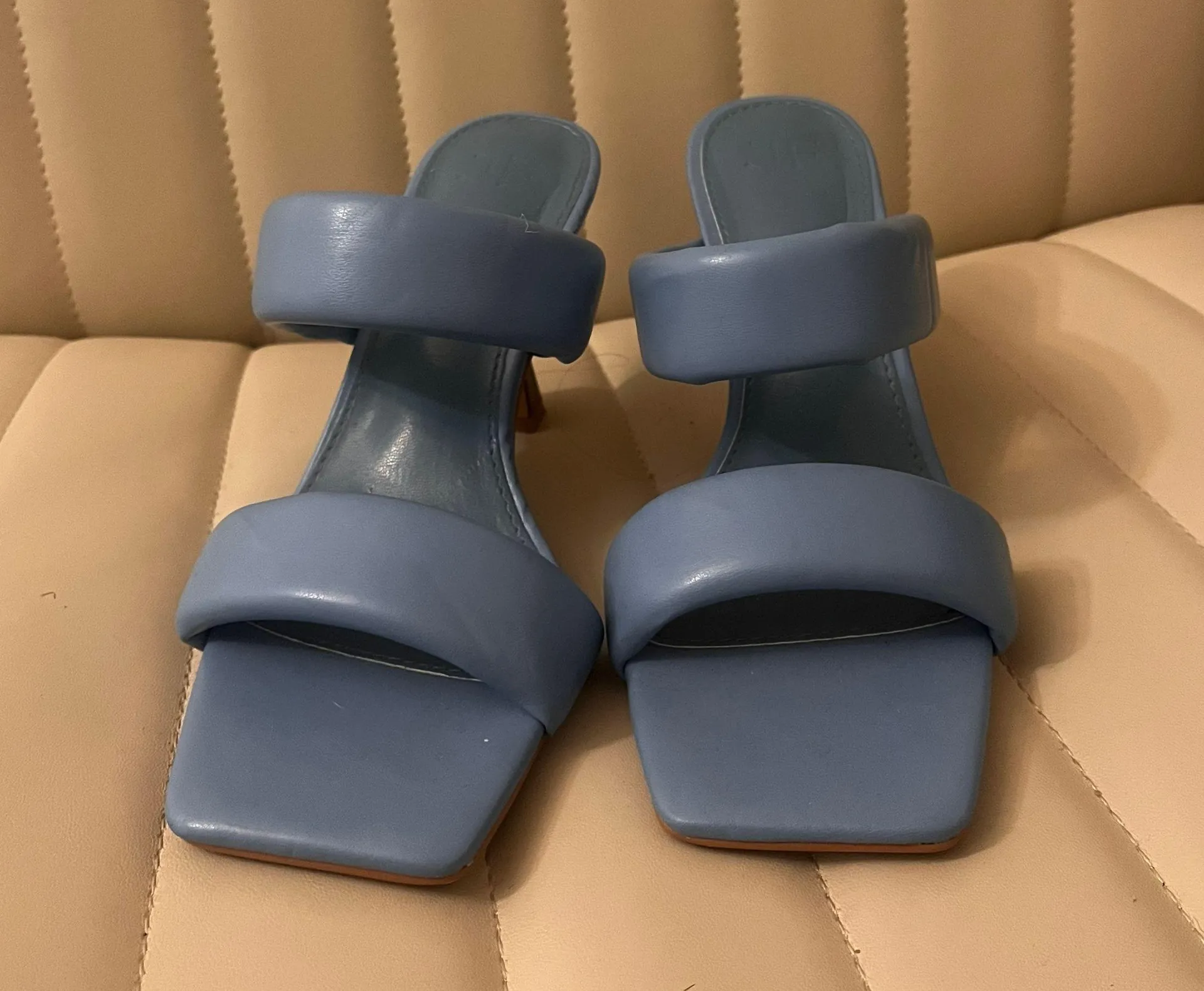 Blue Heeled Sandals open toed icy blue shabby chic baby shower gender reveal Size 6.5 - Image 3