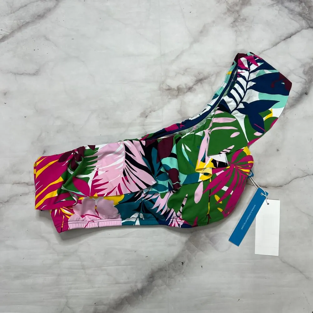 Bleu Rod Beattie Ohe Shoulder Cropped Bikini Top Size 8 Floral Tropical Blue New - Image 3