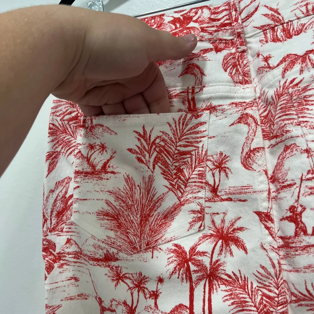 J Mclaughlin Richland Skirt 4 NWT $168 Knee Pencil Denim Heron Toile Coral White - Image 5