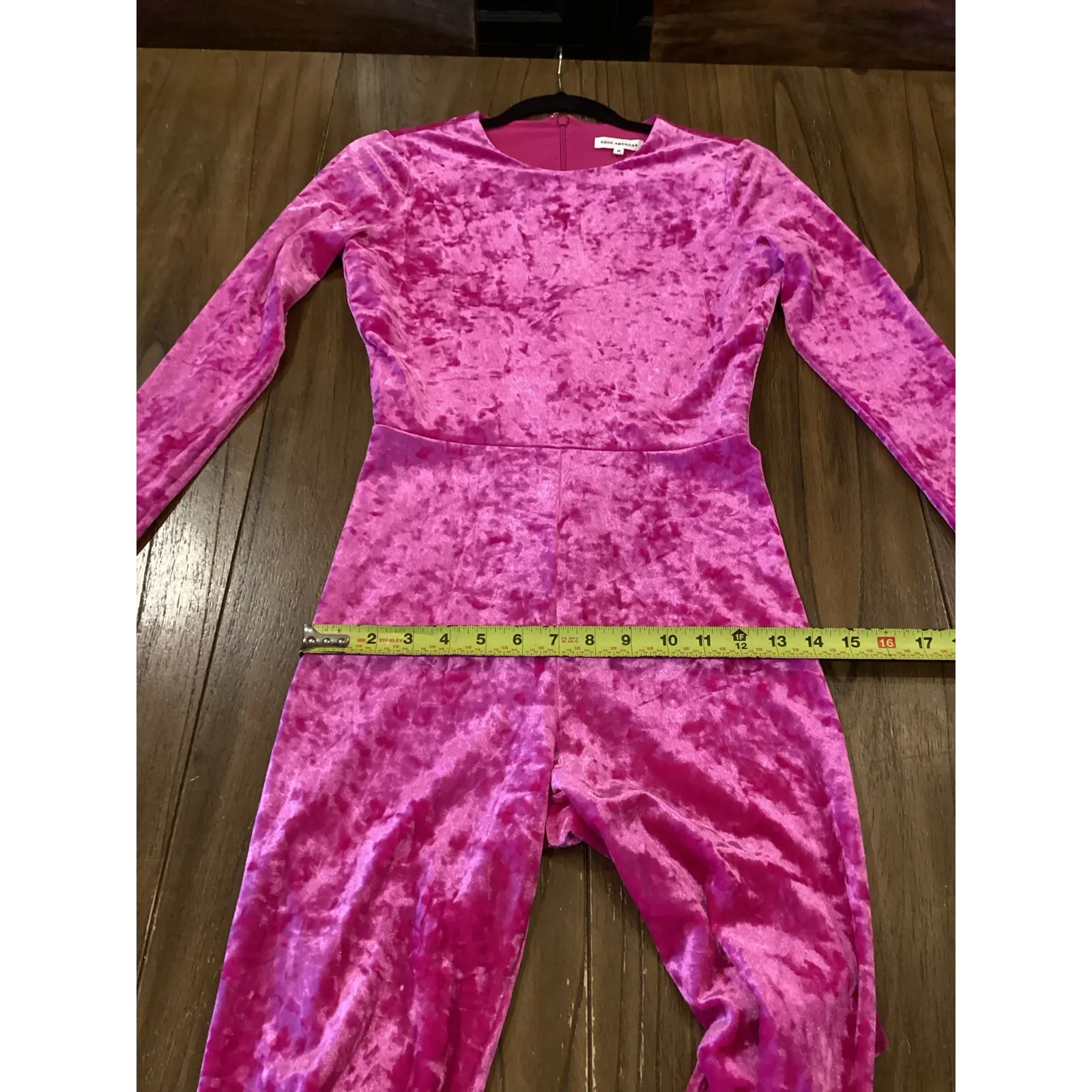 Good American Fuchsia pink Crushed Velvet Catsuit jumpsuit size 2 - Image 11