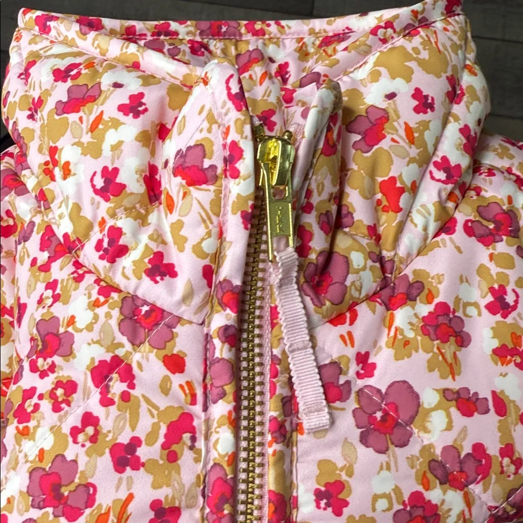 J. Crew Puffer Floral Pink Quilted Vest With Snap Pockets - Image 8