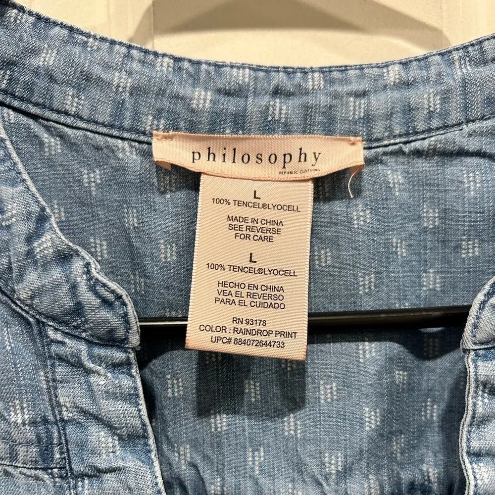 Philosophy Lace Up Dot Chambray‎ Denim Tunic Shirt Dress Size Large EUC - Image 3