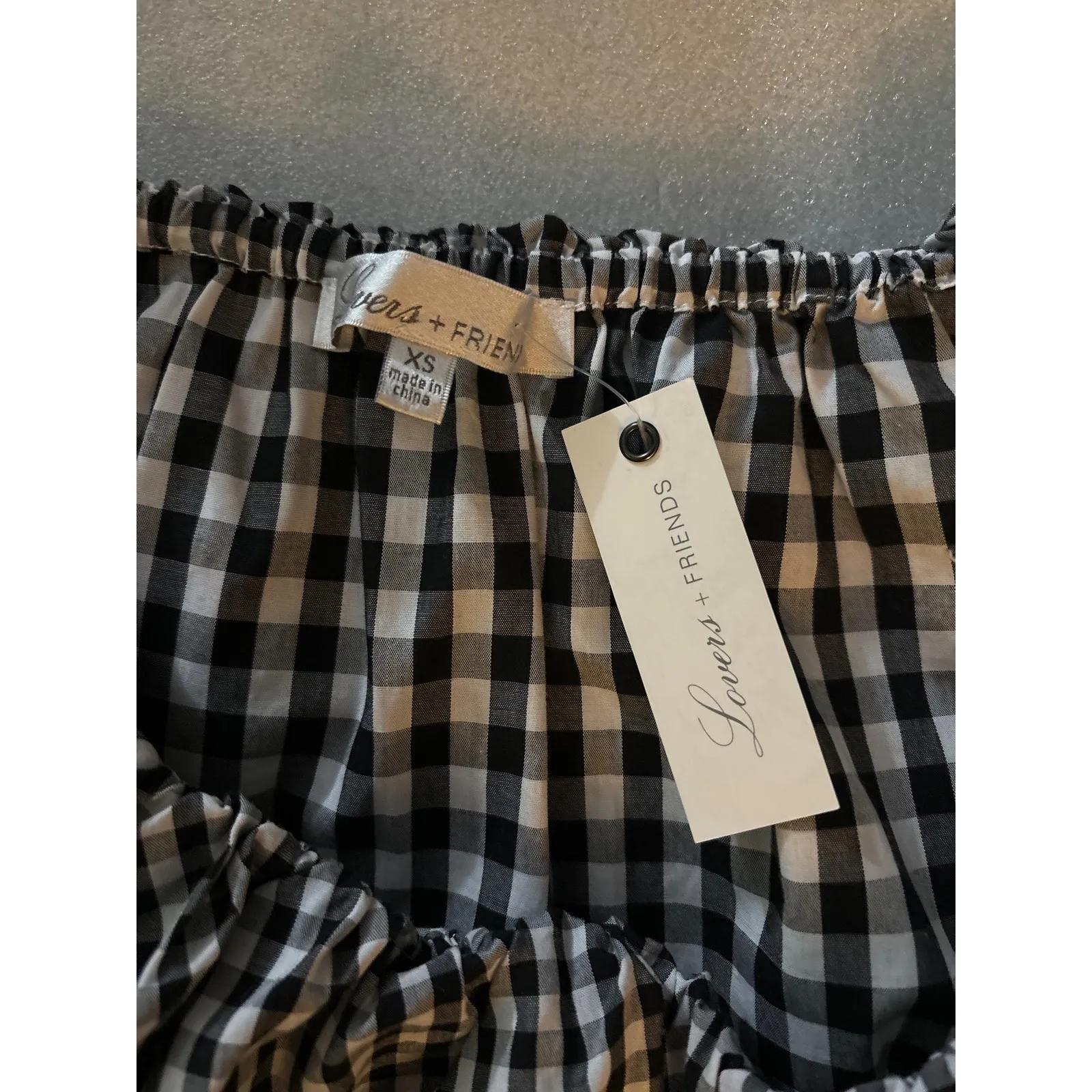 Lovers + Friends Black/White Gingham Off The Shoulder Top NEW XS Peasant Boho - Image 9