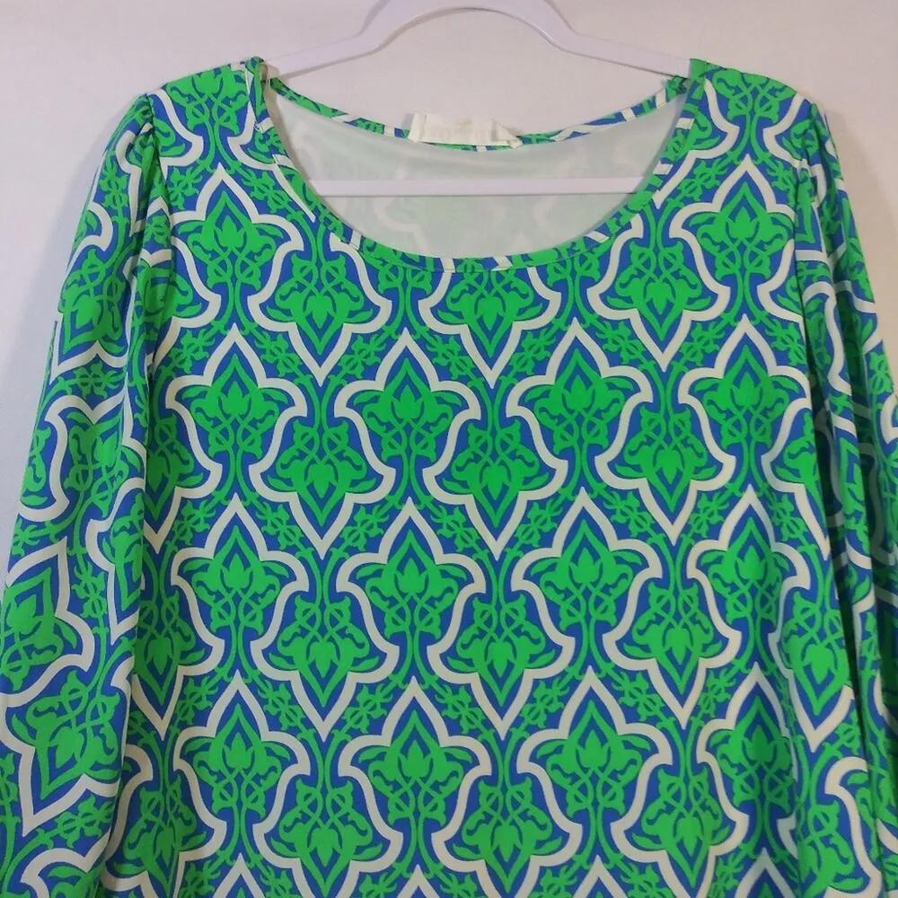 Peach Love Cream ModCloth Aiden Green Blue White 3/4 Sleeve Dress Size L - Image 2