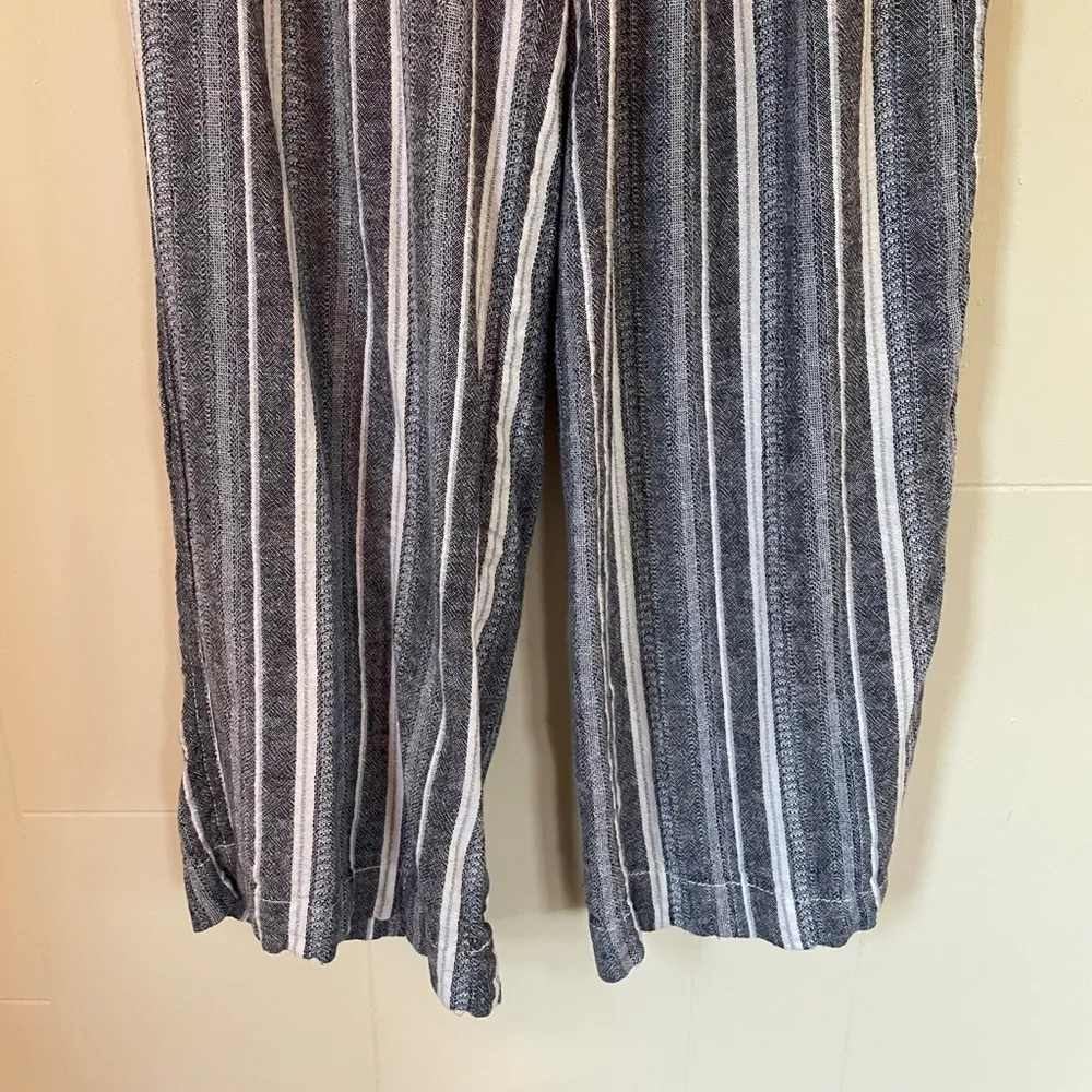 Briggs linen blend pants blue striped drawstring elastic waist Women’s size M Size M - Image 5