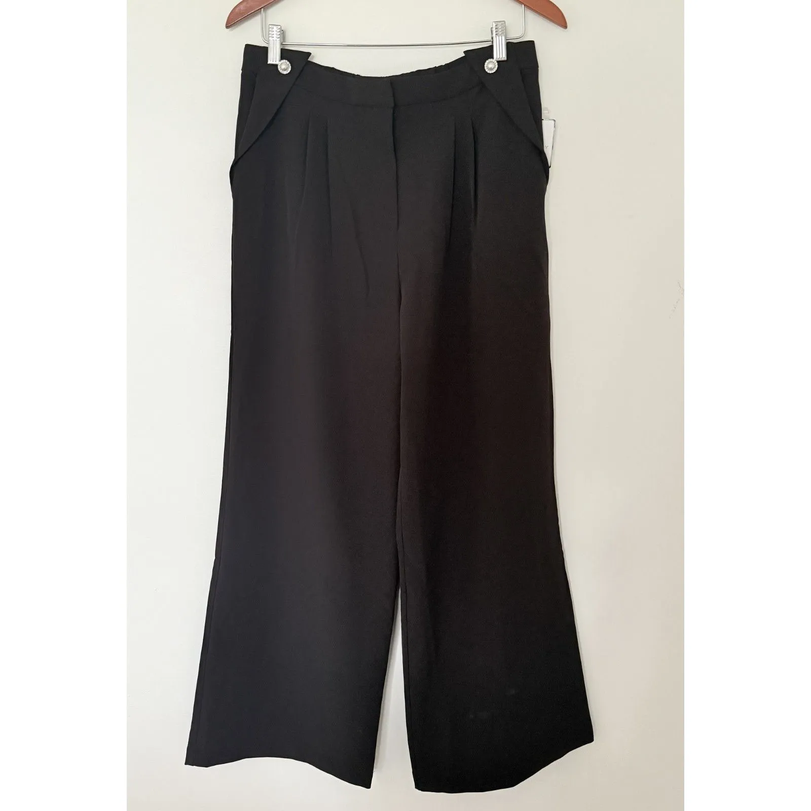 NWT Laundry By Shelli Segal Black Pleated Wide Leg Pants Size L Pocket L (Stain) - Image 2