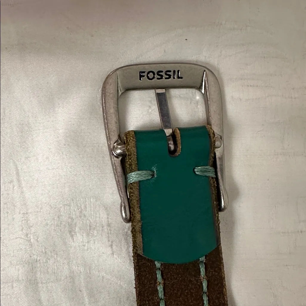 Fossil Teal Leather Belt with Silver Buckle Sz S - Image 3