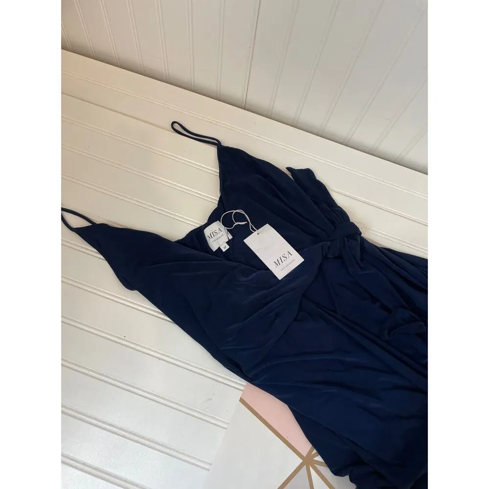 NWT Misa Los Angeles Navy Ever Maxi Dress Leg Slit Revolve Halter Cut Out Size M - Image 5