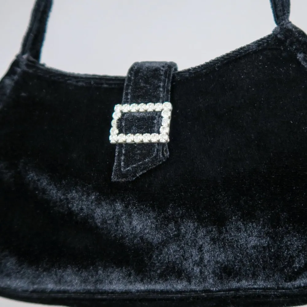 Vintage 90s Black Velvet Rhinestone Mini Bag Purse - Image 3