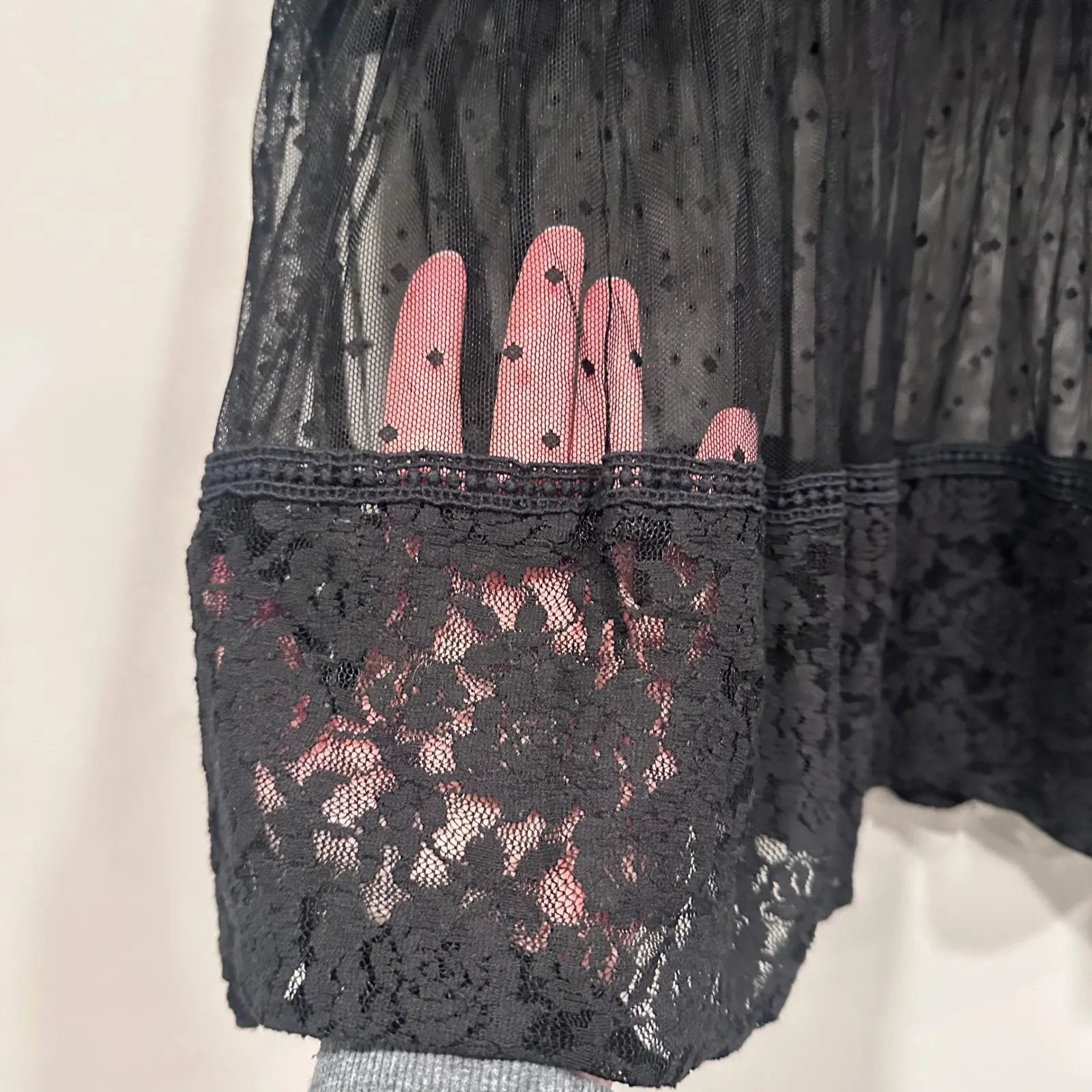 Umgee Black Lace Tiered Tulle Ruffle Tunic Top Size M Sheer Dark Romantic Goth Size M - Image 6